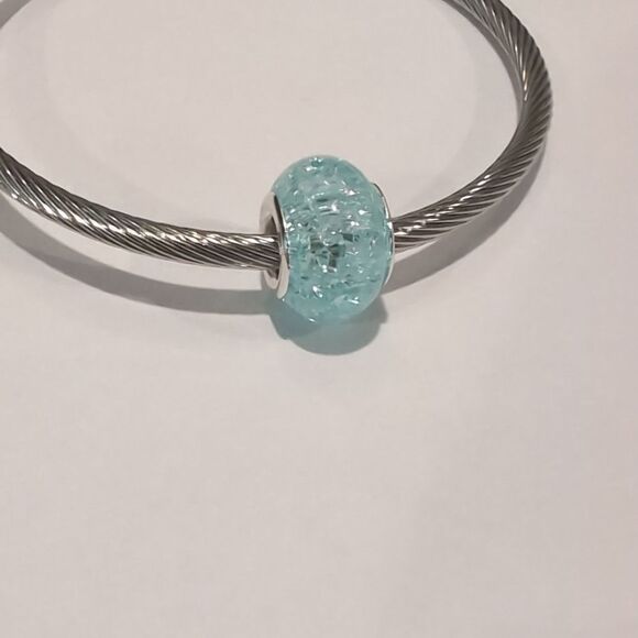 Silver Blue "Crushed Glass" Charm for‎ Pandora Style Bracelet - Picture 2 of 4